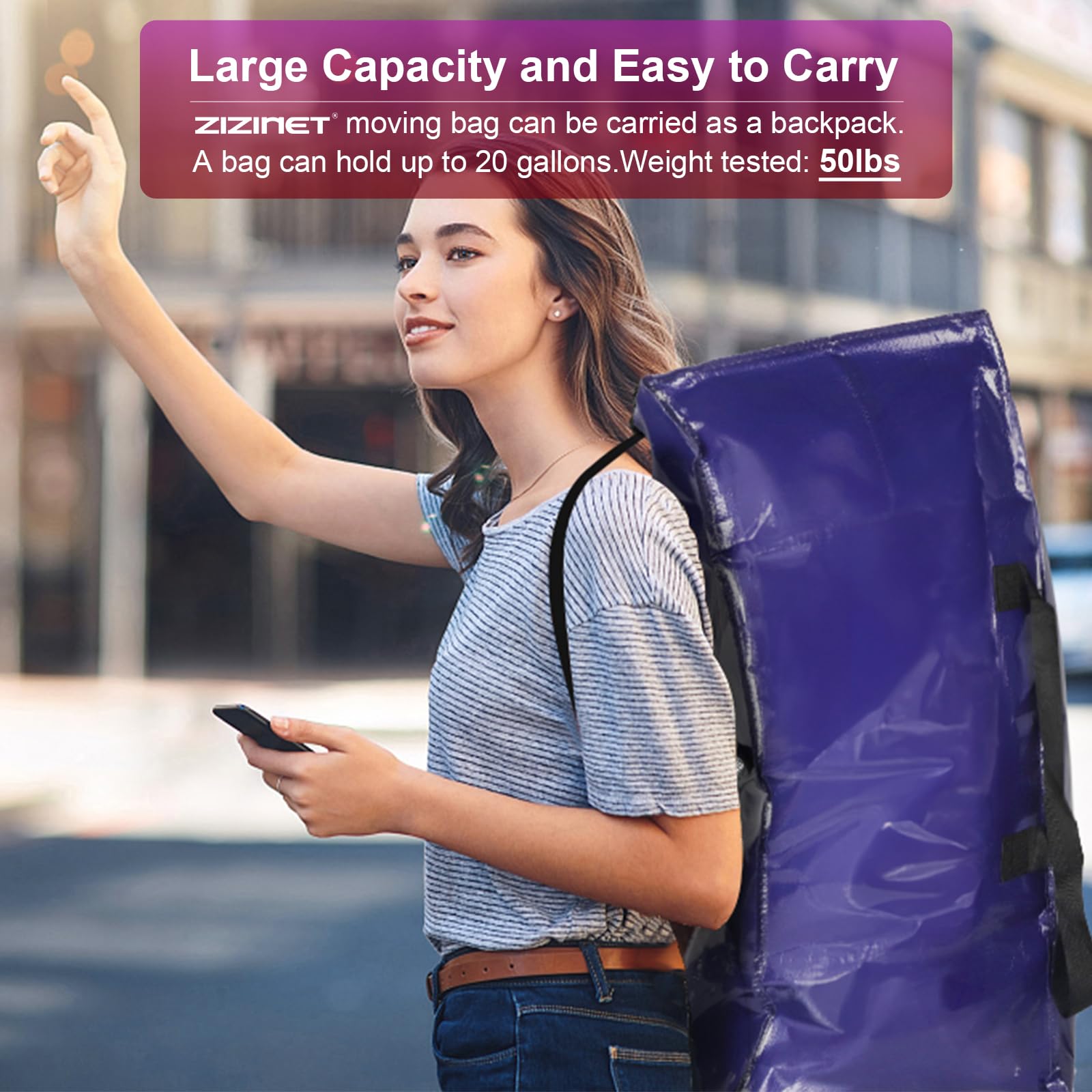 ZIZINET Extra Large Moving Bags – 90L Heavy Duty Storage Totes, 6 Pack