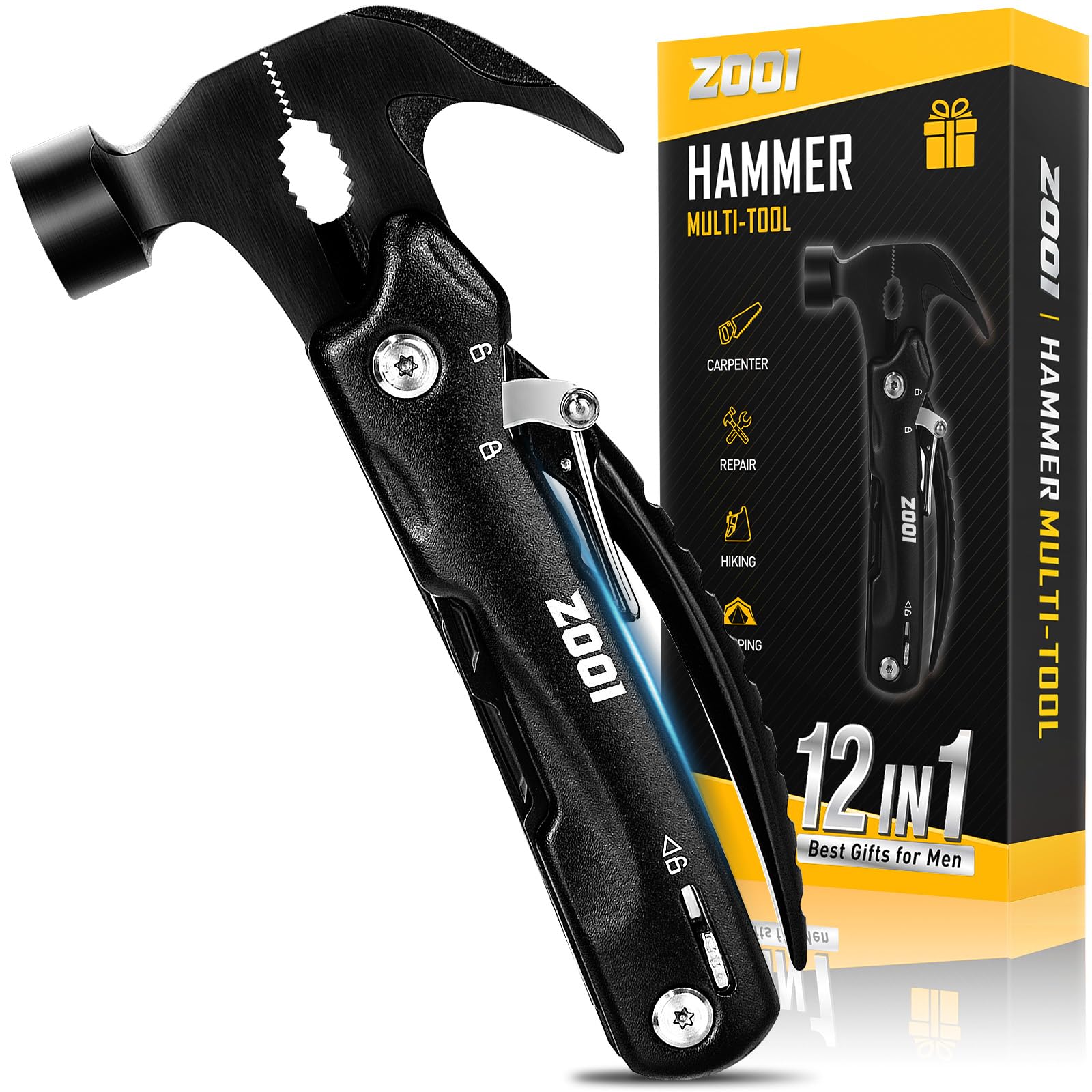 ZOOI 12-in-1 Hammer Multi-Tool – Camping Gear and Gadget Gift for Men