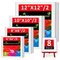 FlowSilk Stretched Canvas Set - 8 Pack Triple-Primed Cotton Art Panels
