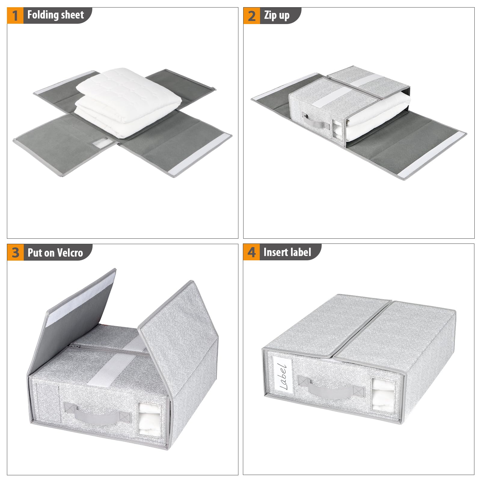 Syeeiex Bed Sheet Organiser - 6 Pack Foldable Linen Storage Boxes, Grey