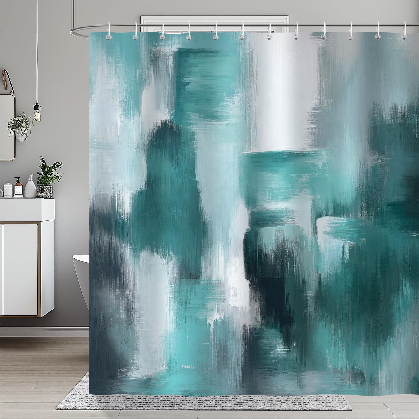 COZZSNUGE Teal Abstract Shower Curtain | Modern Geometric Polyester – 183x183cm