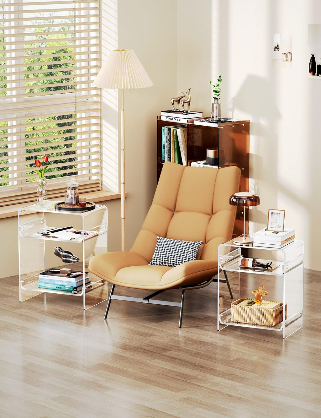 Acrylic End Table with Storage Shelf, Clear Side Table, Record Player Table, Nightstand, 15.7x19.7x11.8 Clear, 40×30×50 cm