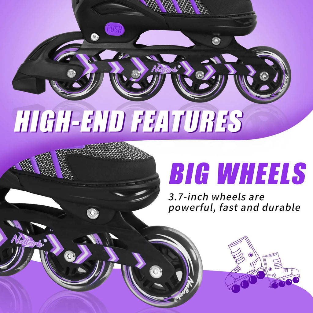 Nattork Adjustable Inline Skates | Purple Outdoor Roller Blades for Adults