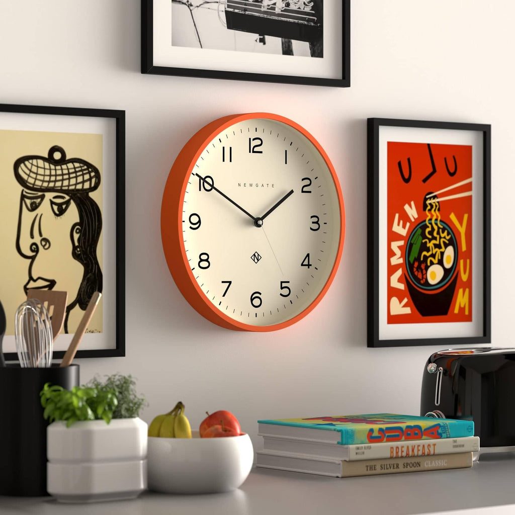 Newgate Echo Number Three Modern Wall Clock | Minimalist Orange 37cm