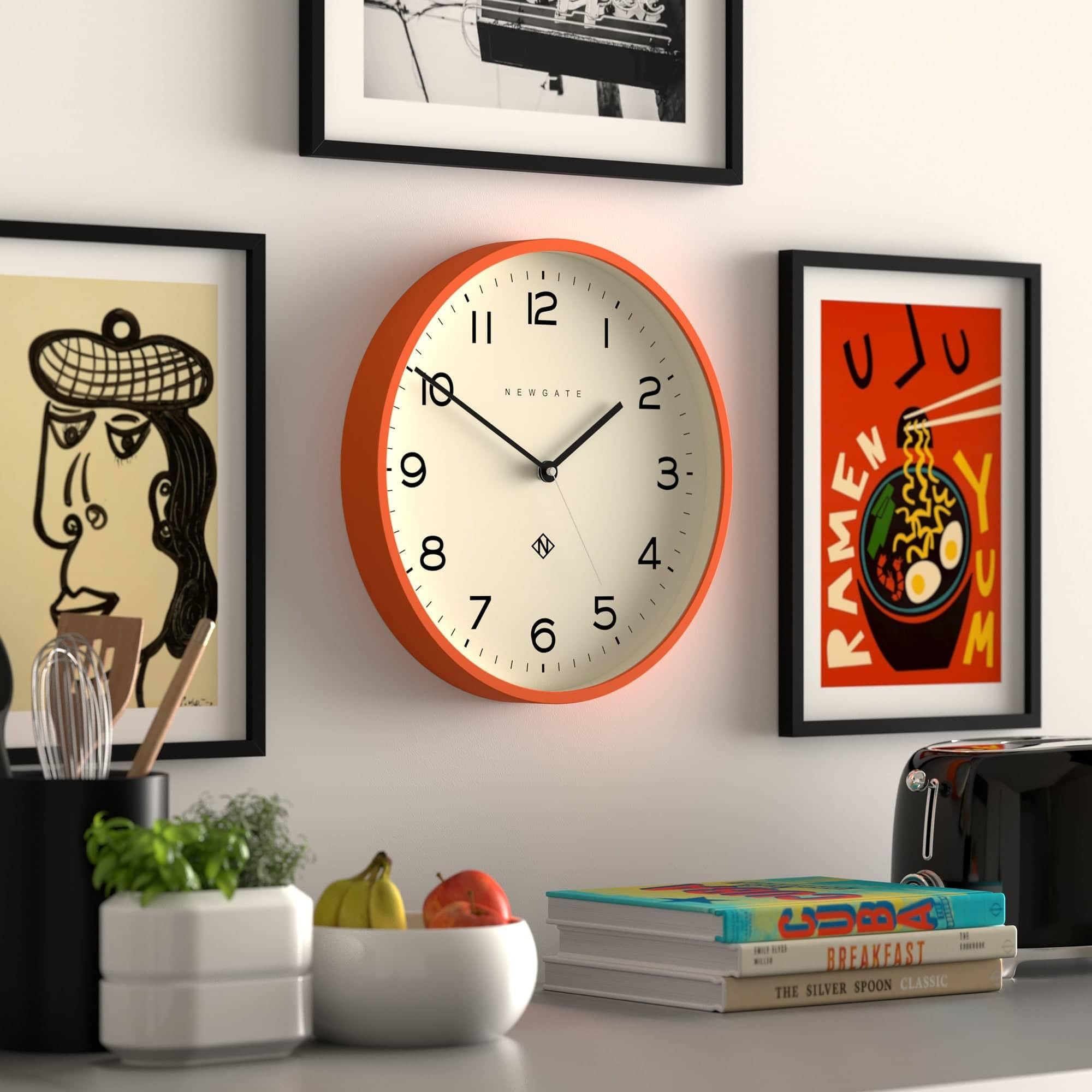 Newgate Echo Number Three Modern Wall Clock | Minimalist Orange 37cm
