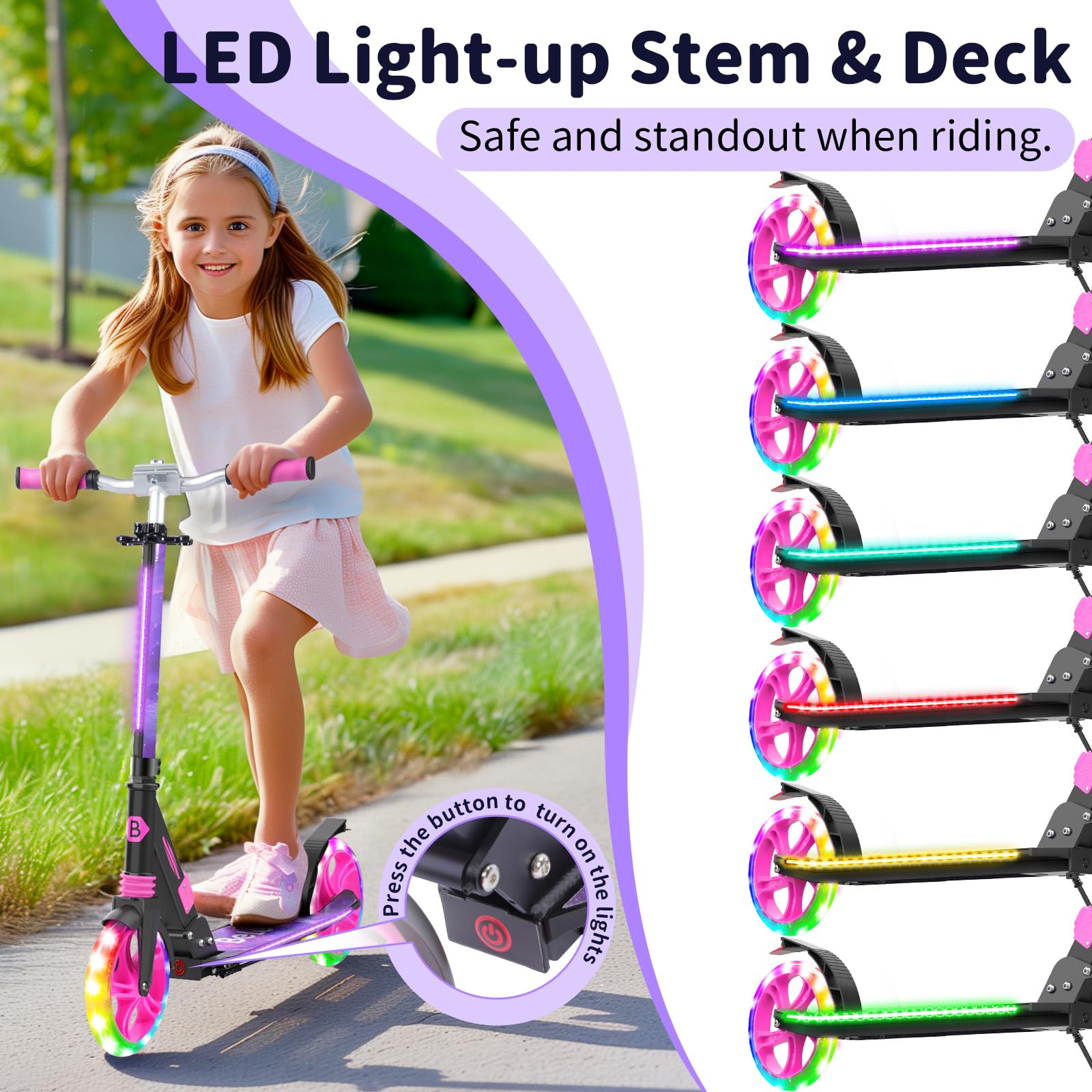 BELEEV V8 Folding Scooter with Light-Up Wheels & Deck for Kids and Adults