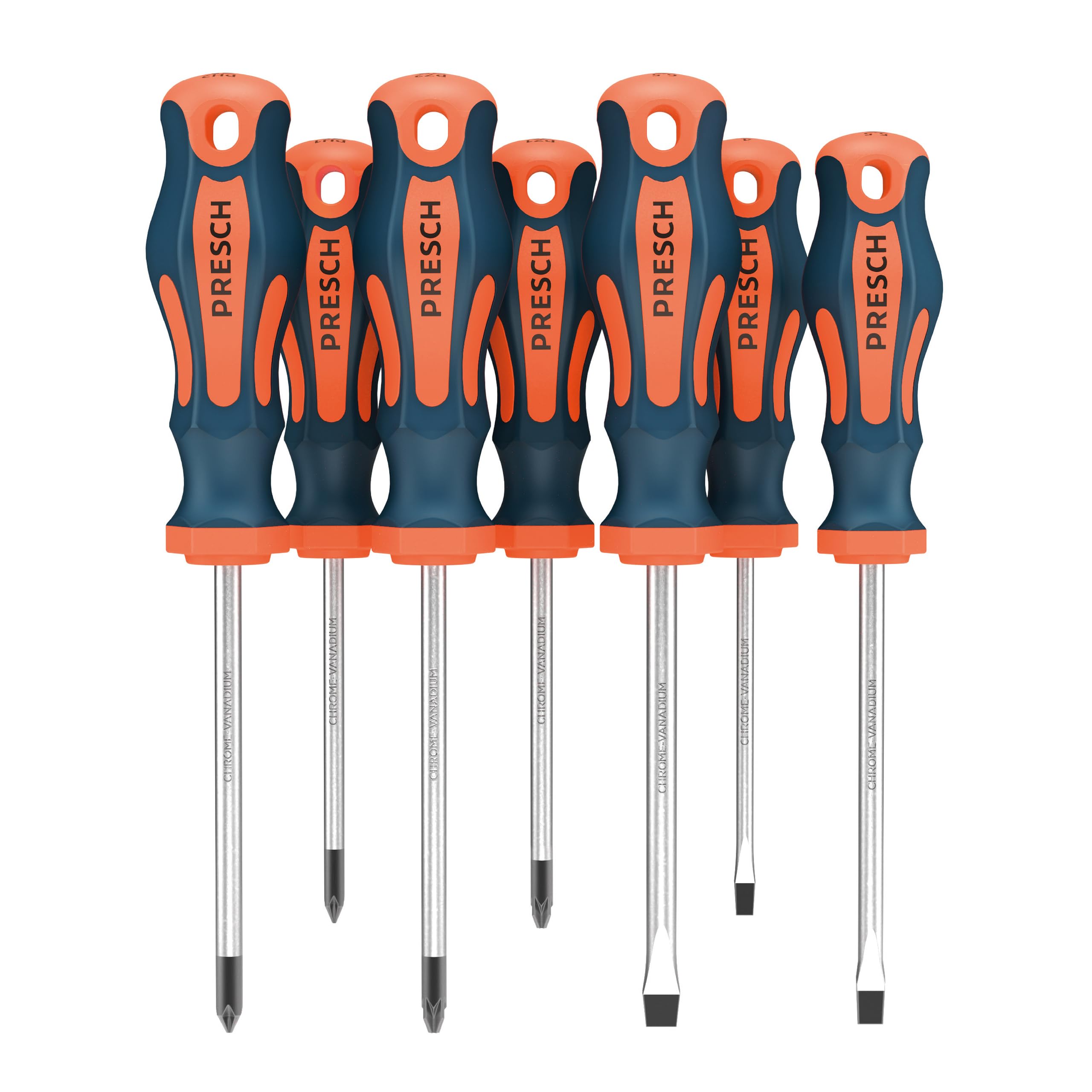 Presch 7-Piece Magnetic Screwdriver Set | Slotted, PH & Pozidrive Kit