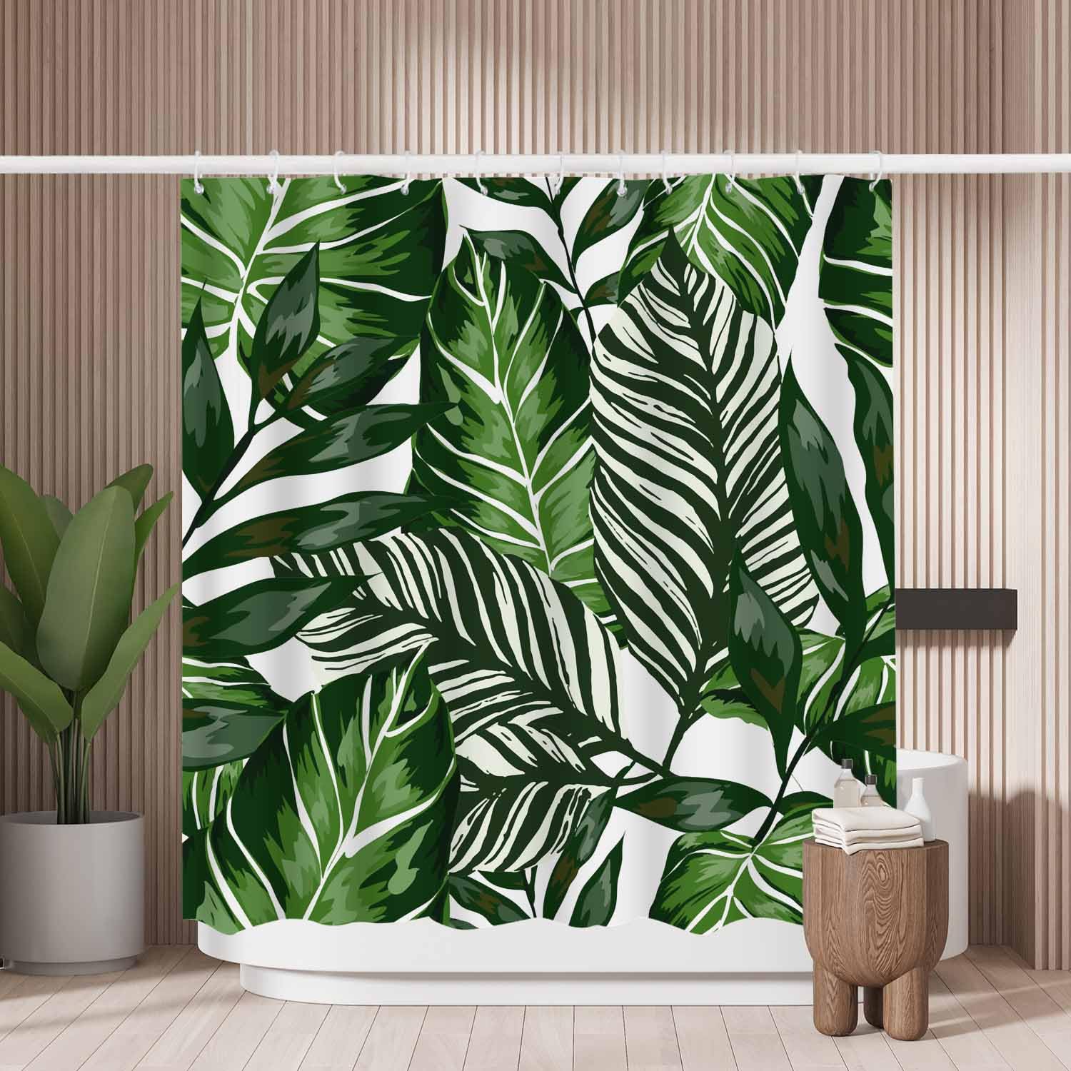 Tropical Palm Leaves Shower Curtain – Mold Resistant Polyester