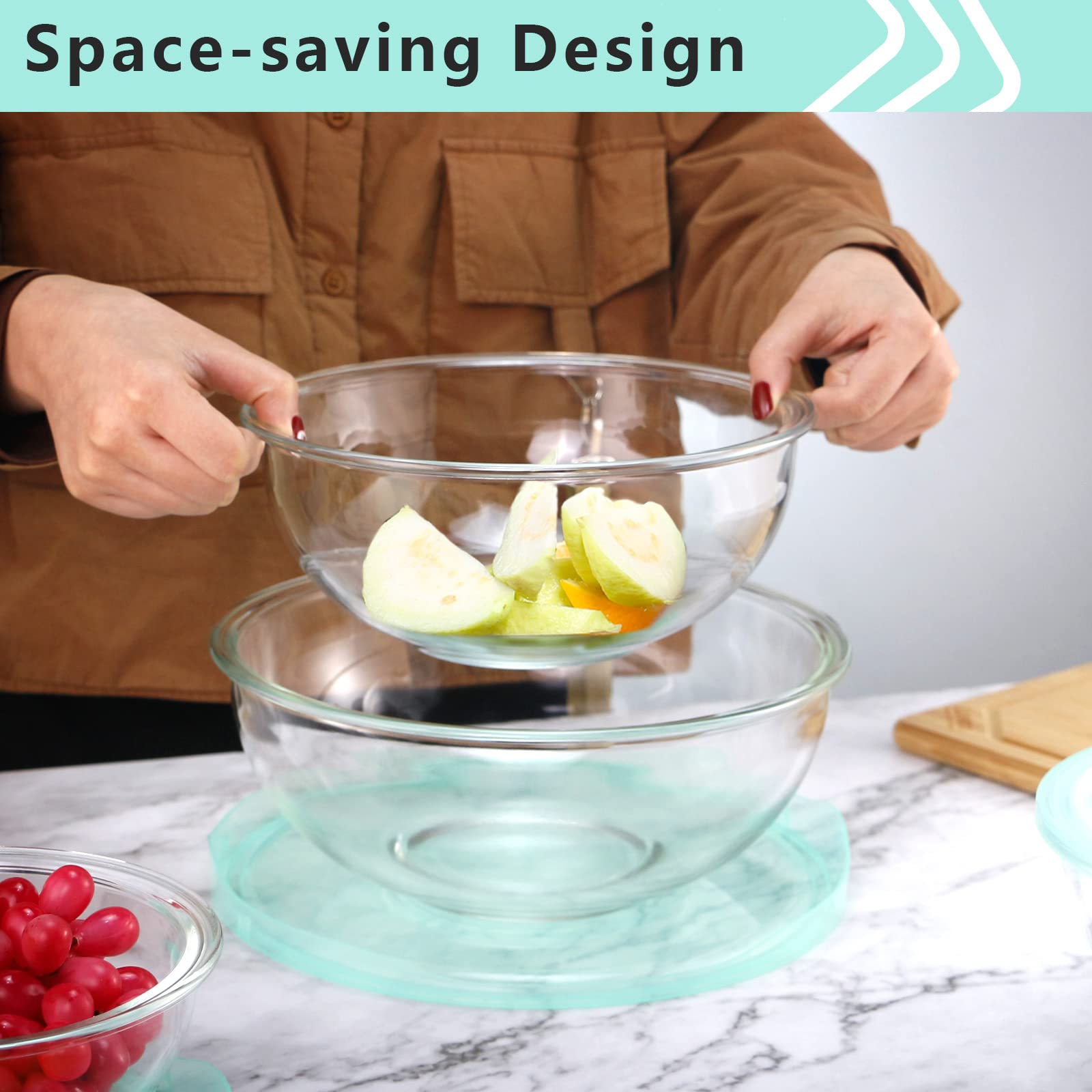 WhiteRhino Glass Mixing Bowl Set - 4 Piece Nesting Borosilicate Bowls