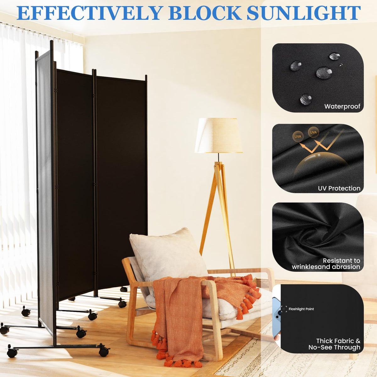 8 Panel Room Divider 183CM Folding Privacy Screens with Lockable Wheels - image 2