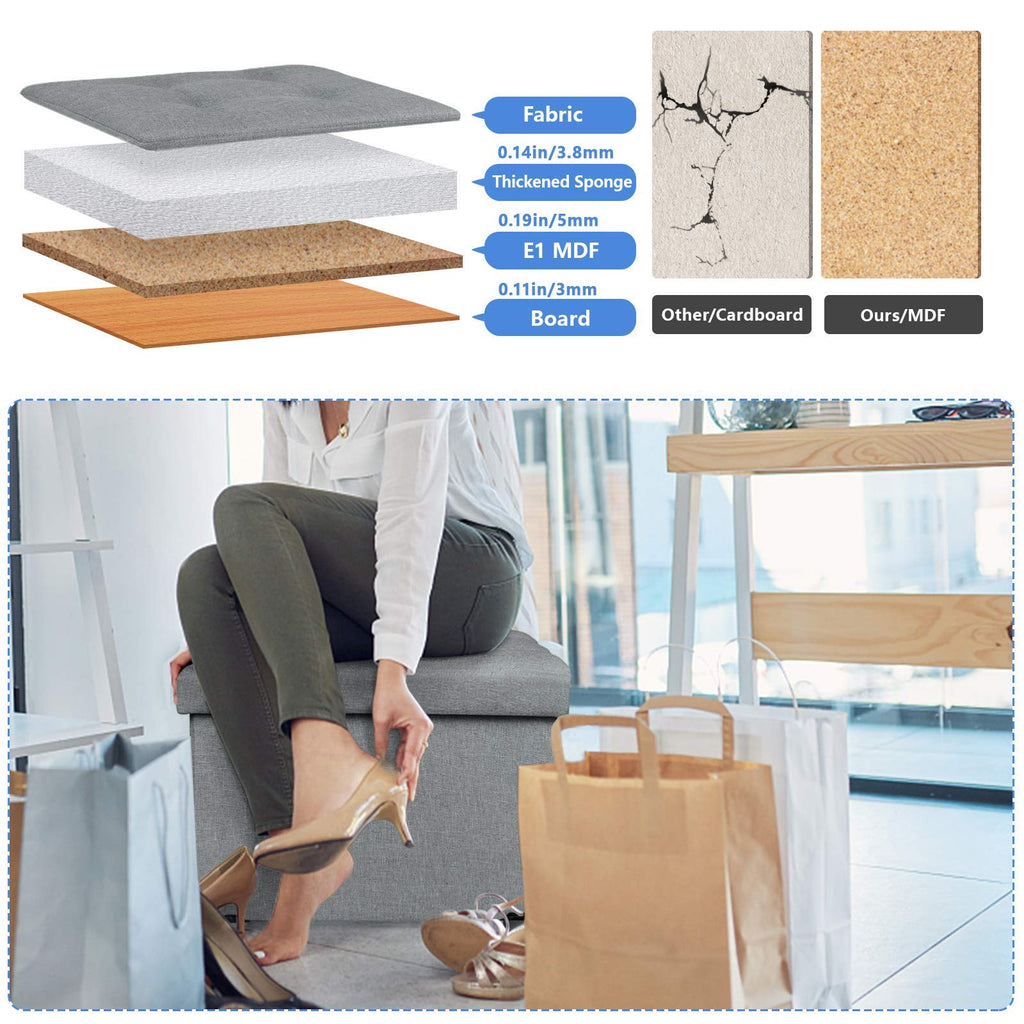 BRIAN & DANY Folding Storage Ottoman | Linen Footstool with Wood Legs