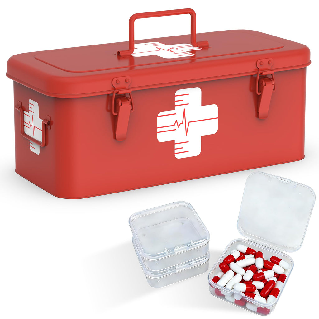Orionstar First Aid Medicine Box, First Aid Cabinet with Top Handle, Metal Medicine Storage Tin with 3 Portable Medicine Boxes - image 1