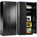 Tall Kitchen Cupboard, 180cm Metal Storage Cabinet, Black, 180*70*35cm