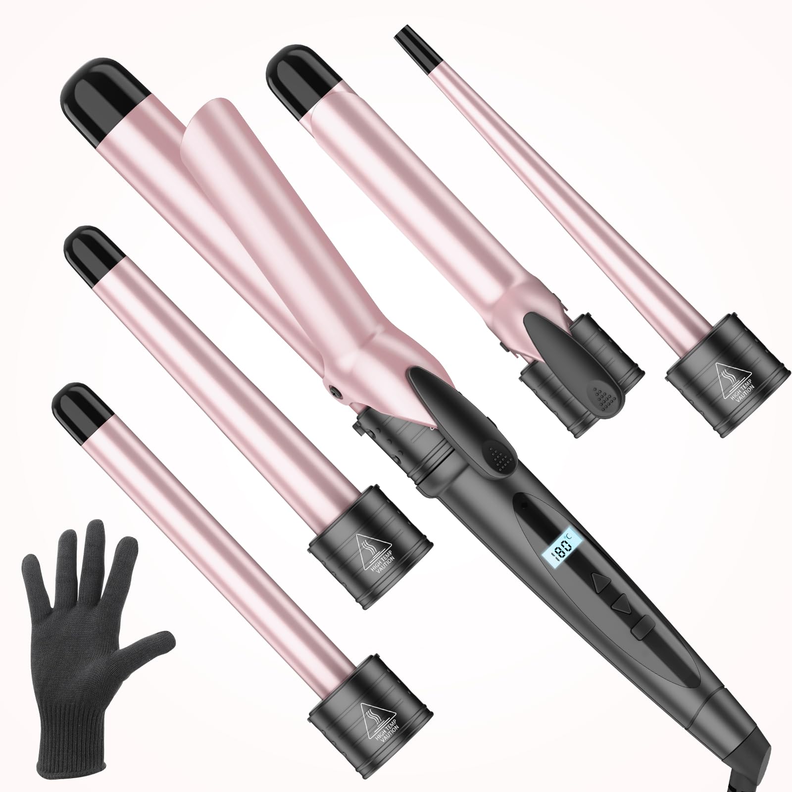 5-in-1 Curling Wand Set | Ceramic Hair Curler with LCD Display