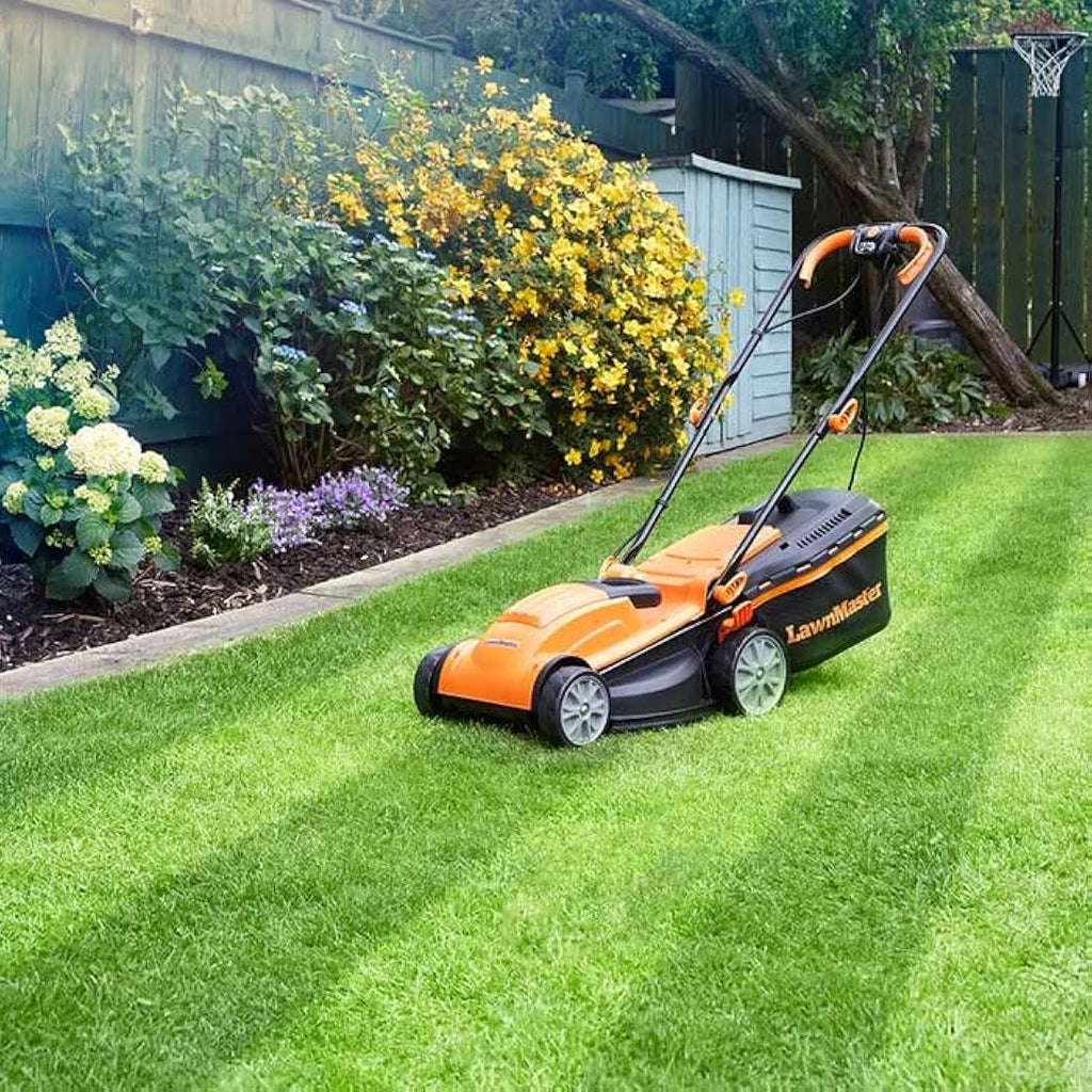 LawnMaster 1400W Electric Lawn Mower – 34cm Width with Rear Roller