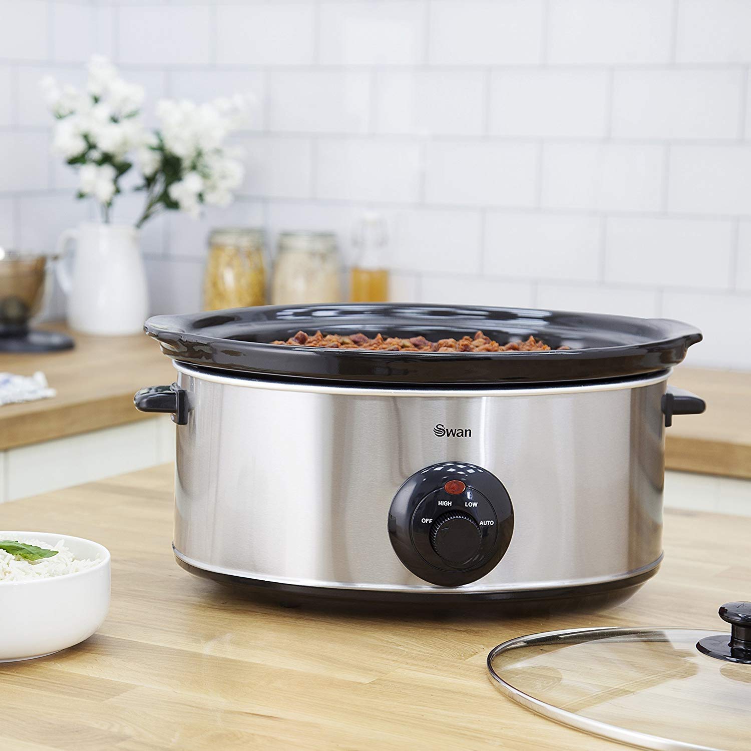 Swan Slow Cooker | 6.5L Large Capacity Kitchen Appliance - Silver