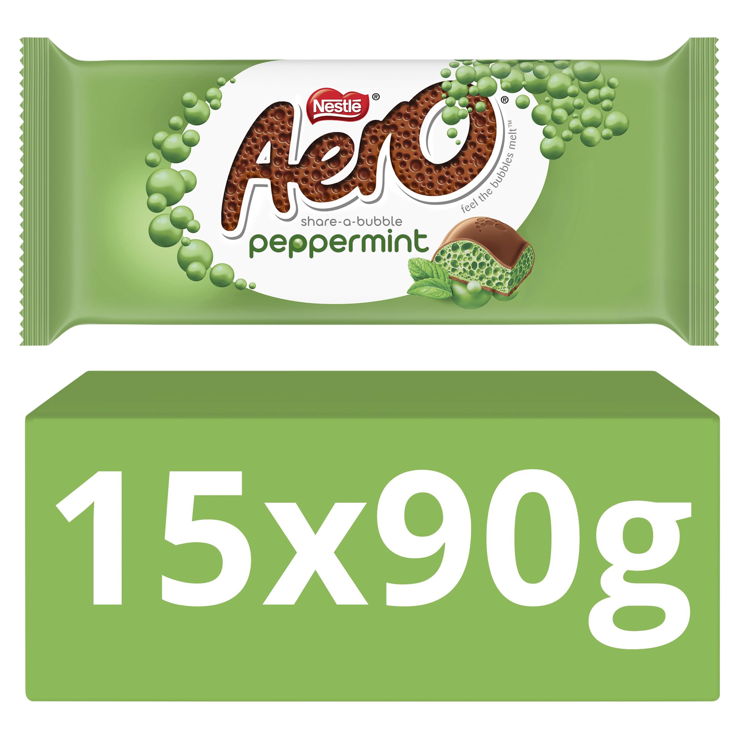 Aero Peppermint Mint Chocolate Sharing Bars - 15 x 90g Bulk Pack