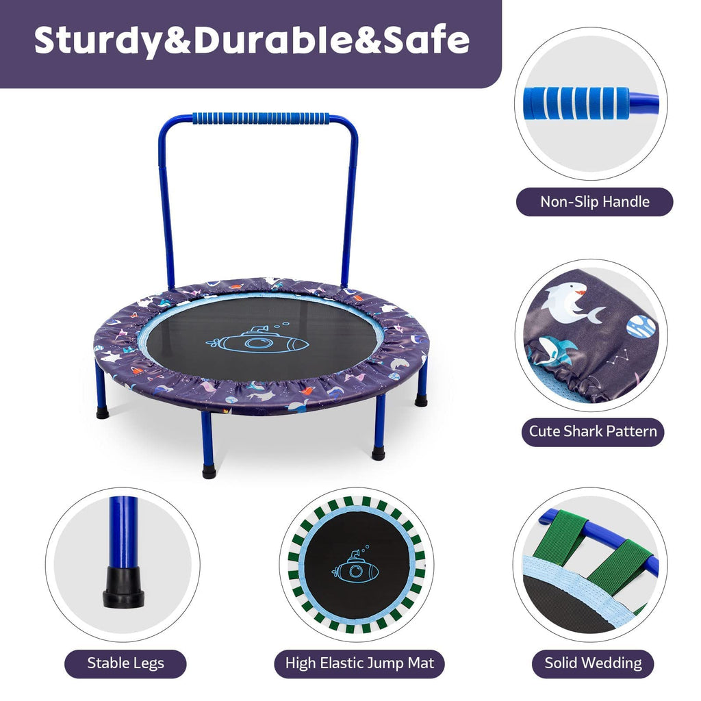 38'' Kids Mini Trampoline | Foldable Bungee Rebounder - Blue
