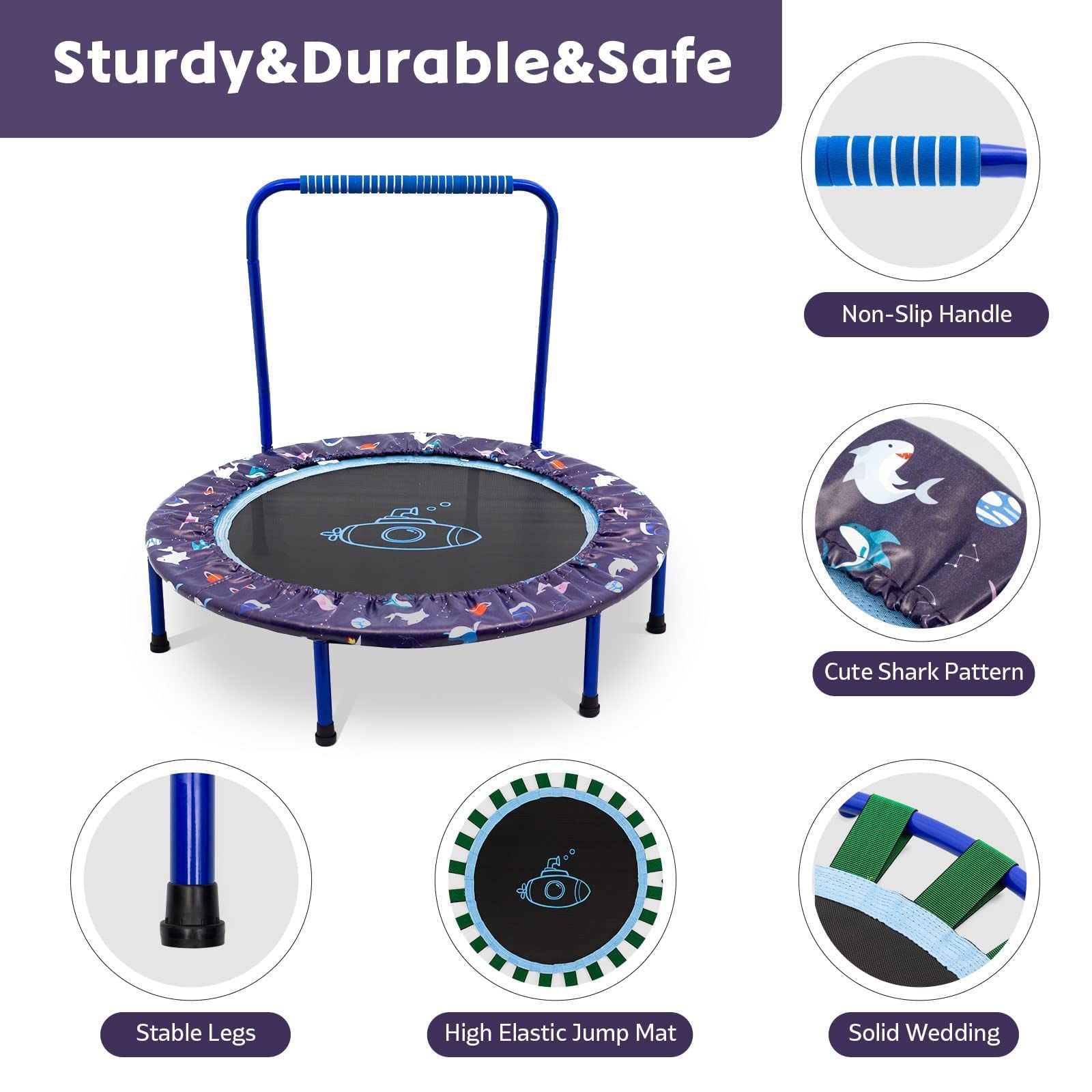 38'' Kids Mini Trampoline | Foldable Bungee Rebounder - Blue