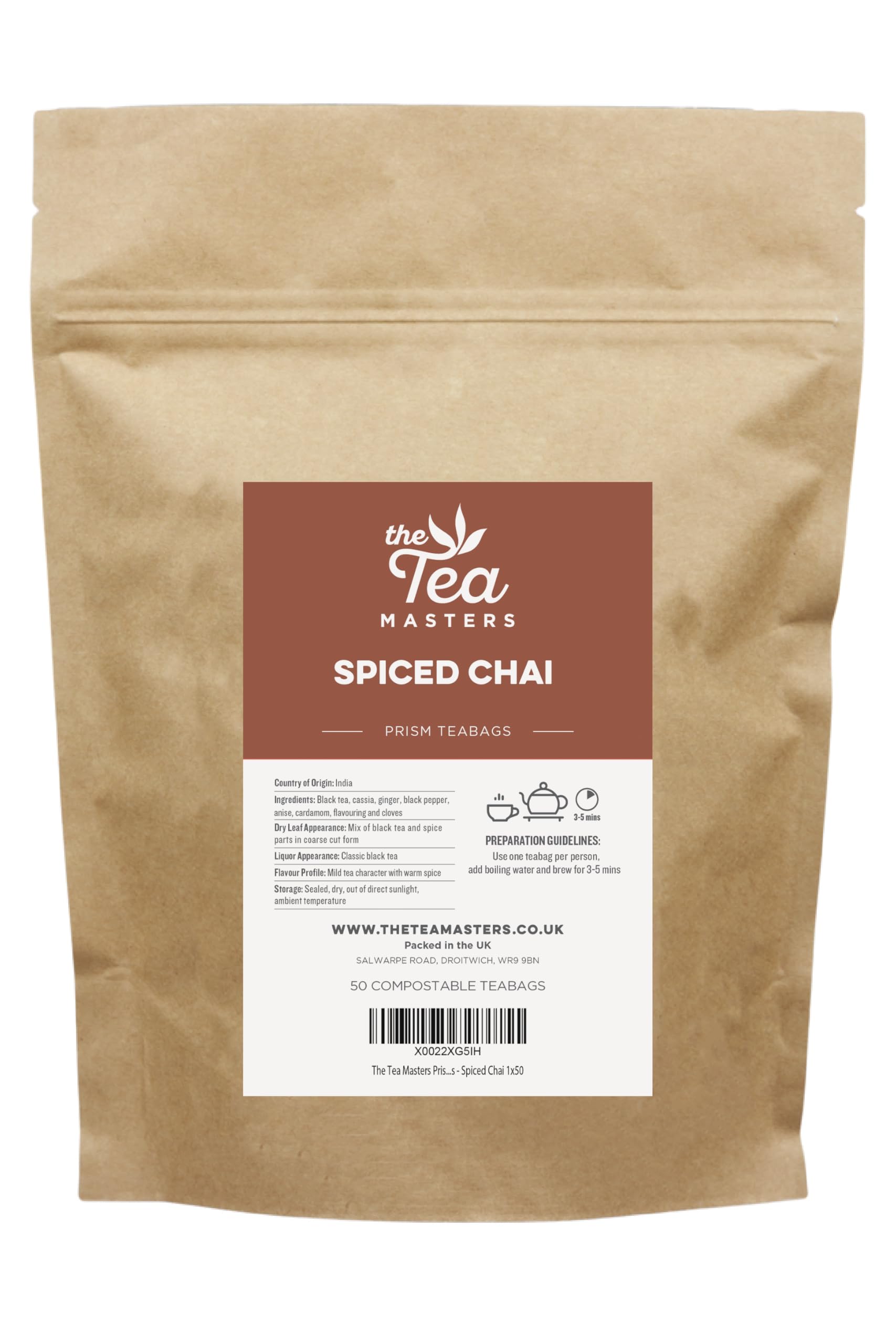 Tea Masters Spiced Chai Masala Tea - 50 Prism Teabags |