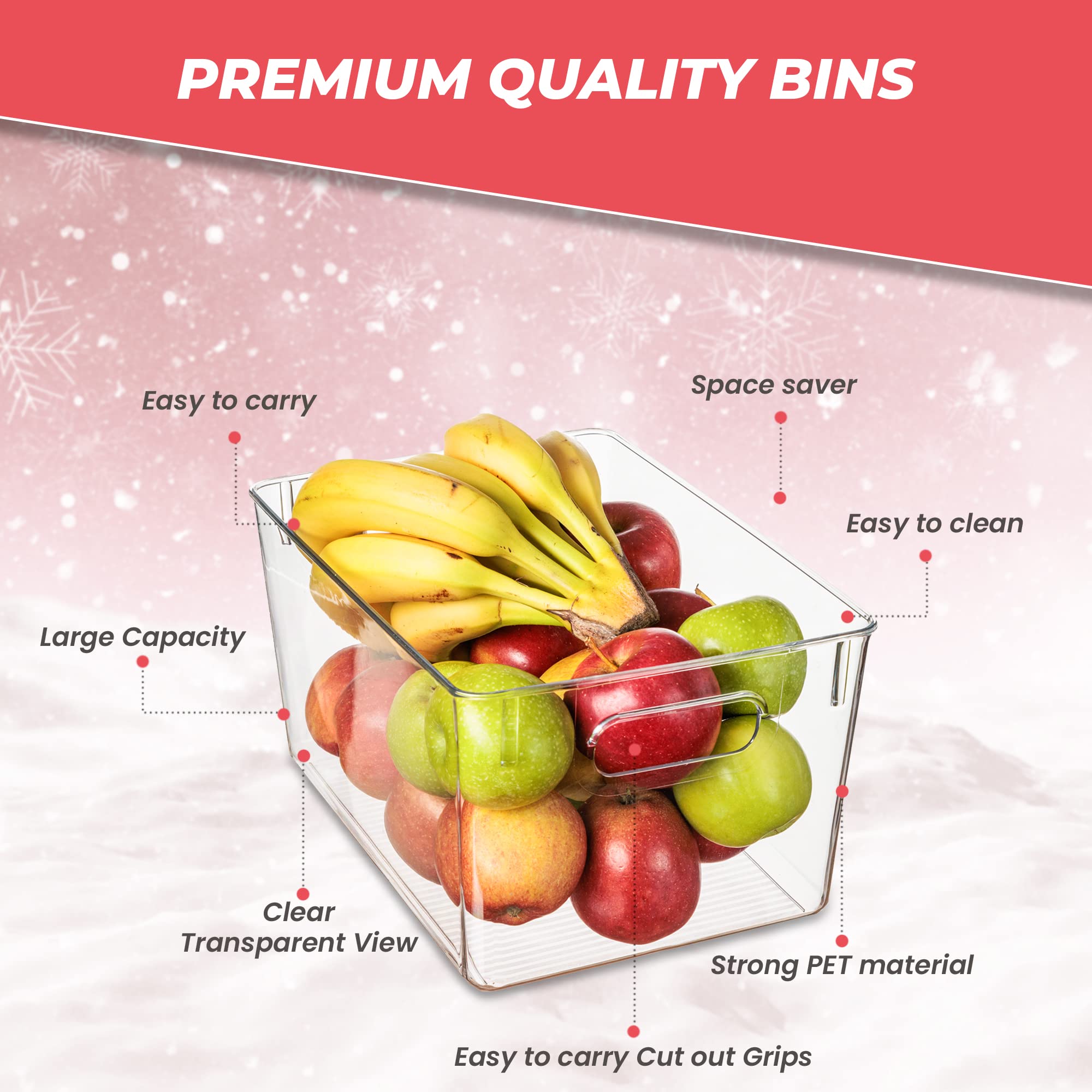 Amtido Clear Plastic Storage Bins | 4-Pack BPA-Free Kitchen Organisers