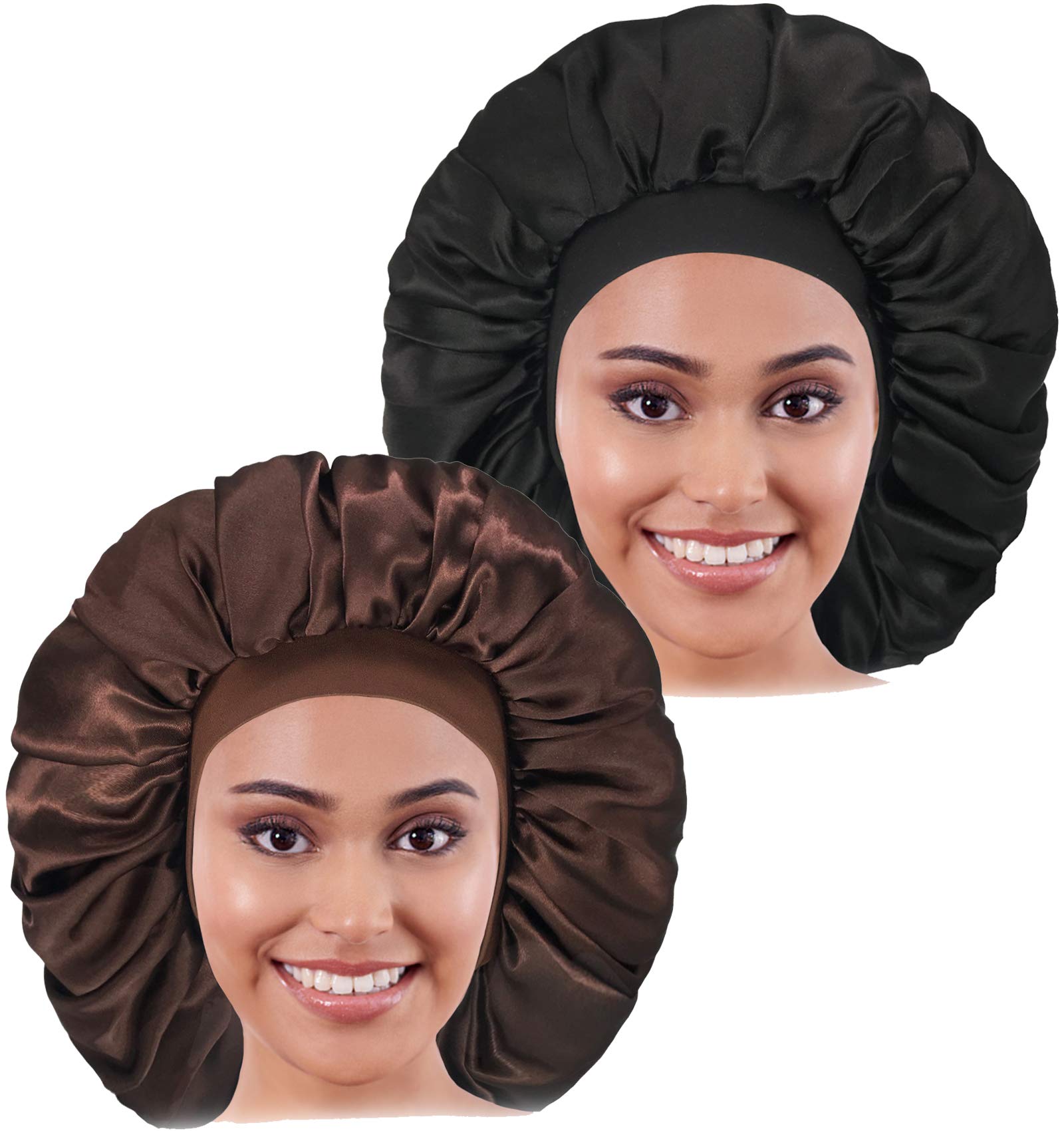 Jolof Store 2-Pack Large Satin Sleep Cap | Silk Bonnet for Braids & Curls