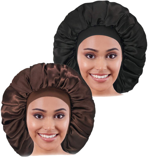 Jolof Store 2-Pack Large Satin Sleep Cap | Silk Bonnet for Braids & Curls