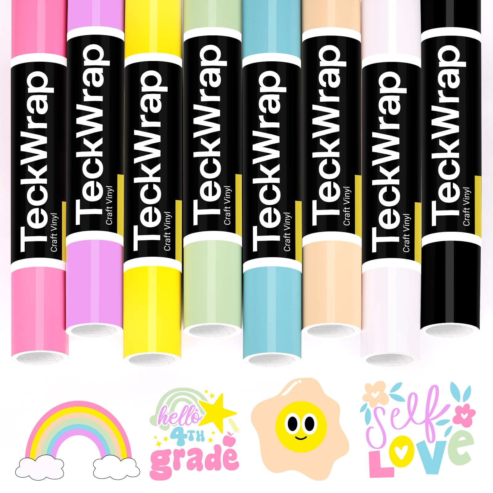 TECKWRAP Pastel Permanent Vinyl Bundle | 8 Glossy 12"x3ft Adhesive Rolls