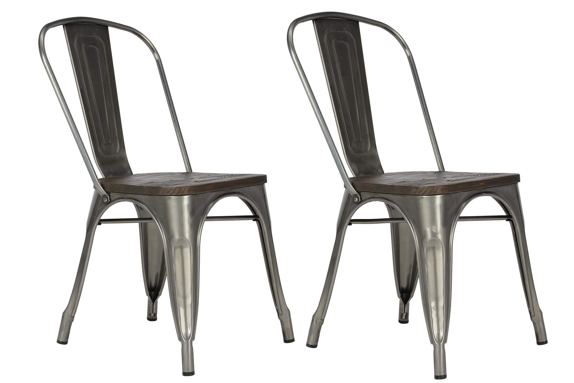 DHP Fusion Metal Dining Chair - Stackable Bistro Style, Gun Metal, 2 Pack