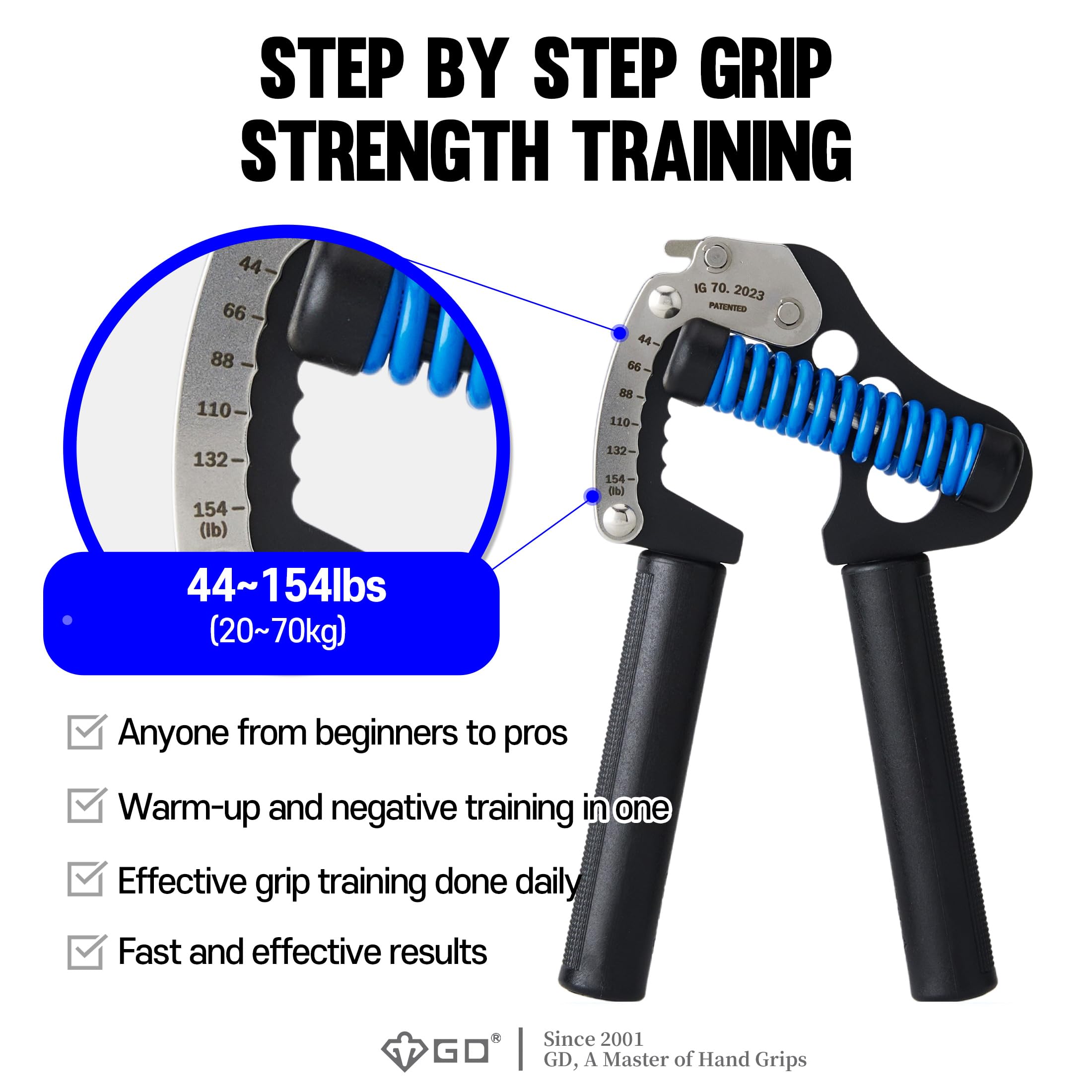 GD Iron Grip 70 Adjustable Hand Strengthener – 11.9-70kg Resistance