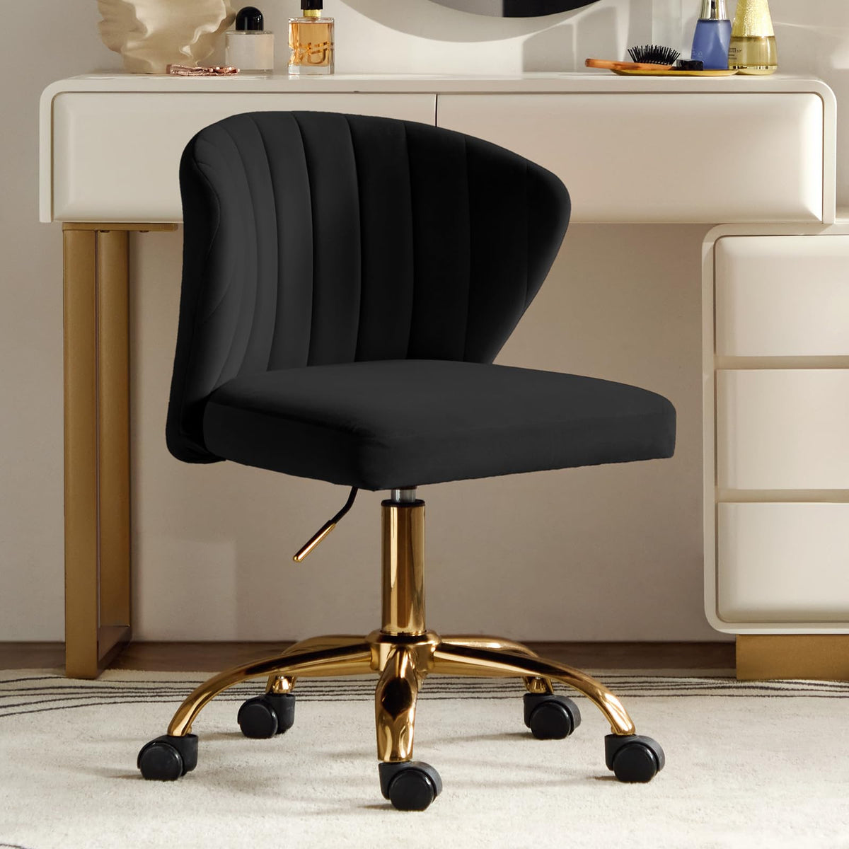 HULALA HOME Height Adjustable Swivel Desk Chair with Gold Base, Black - image 1