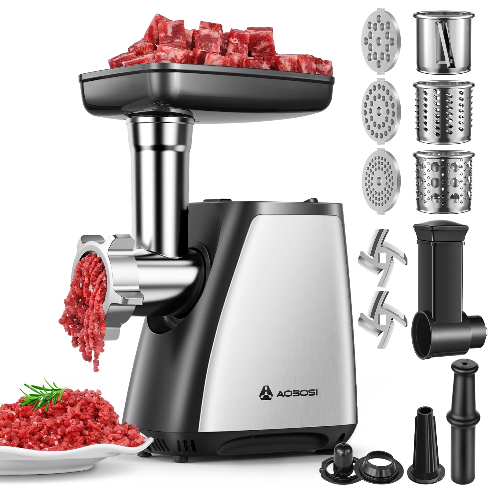 AAOBOSI Electric Meat Grinder | 2800W 4-in-1 Mincer with Sausage Stuffer