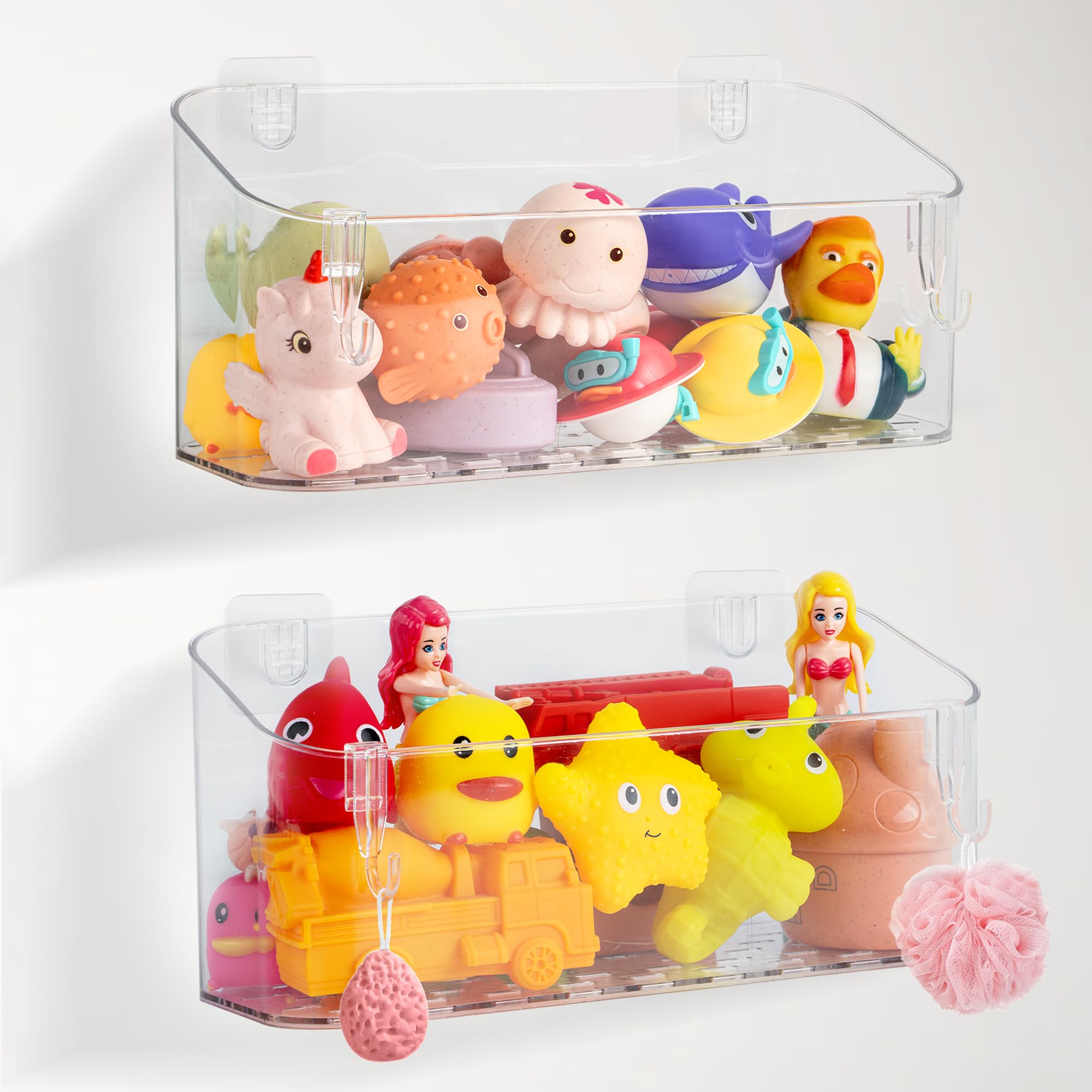 Bath Toy Storage - 2 Pack Acrylic Adhesive Shower Caddy