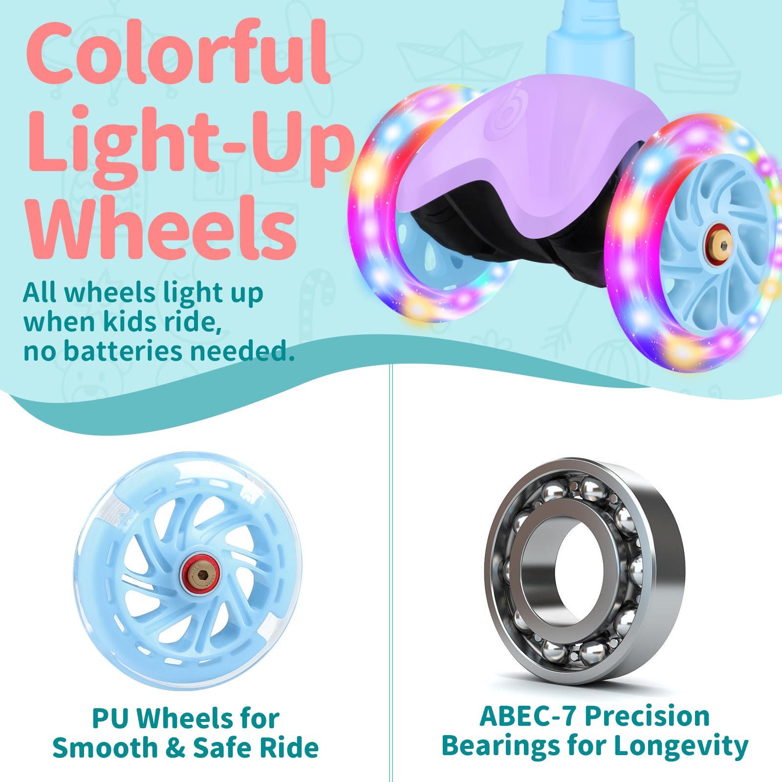 BELEEV 3 Wheel Scooter for Kids Ages 2-6 | Light-Up Wheels & Adjustable Height
