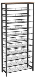 HOOBRO 12-Tier Tall Shoe Rack – Large Metal Storage Organizer, Rustic Brown