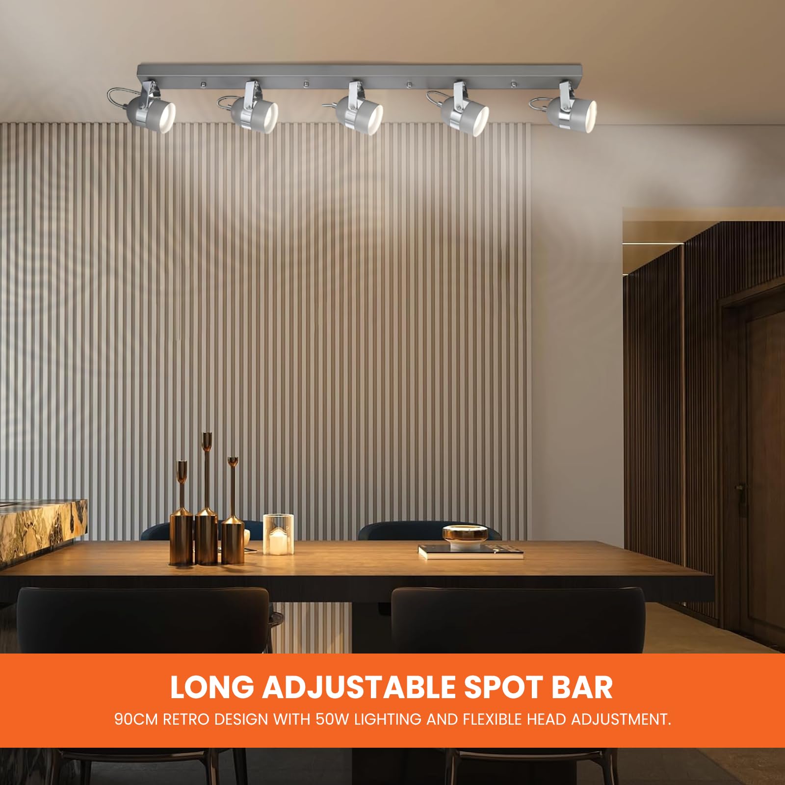 UKEW 5 Way Modern Ceiling Spotlight Bar | 90cm Adjustable GU10 - Grey