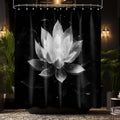 LanZanthic Lotus Shower Curtain | Black and White Floral Zen Fabric, 180x240cm