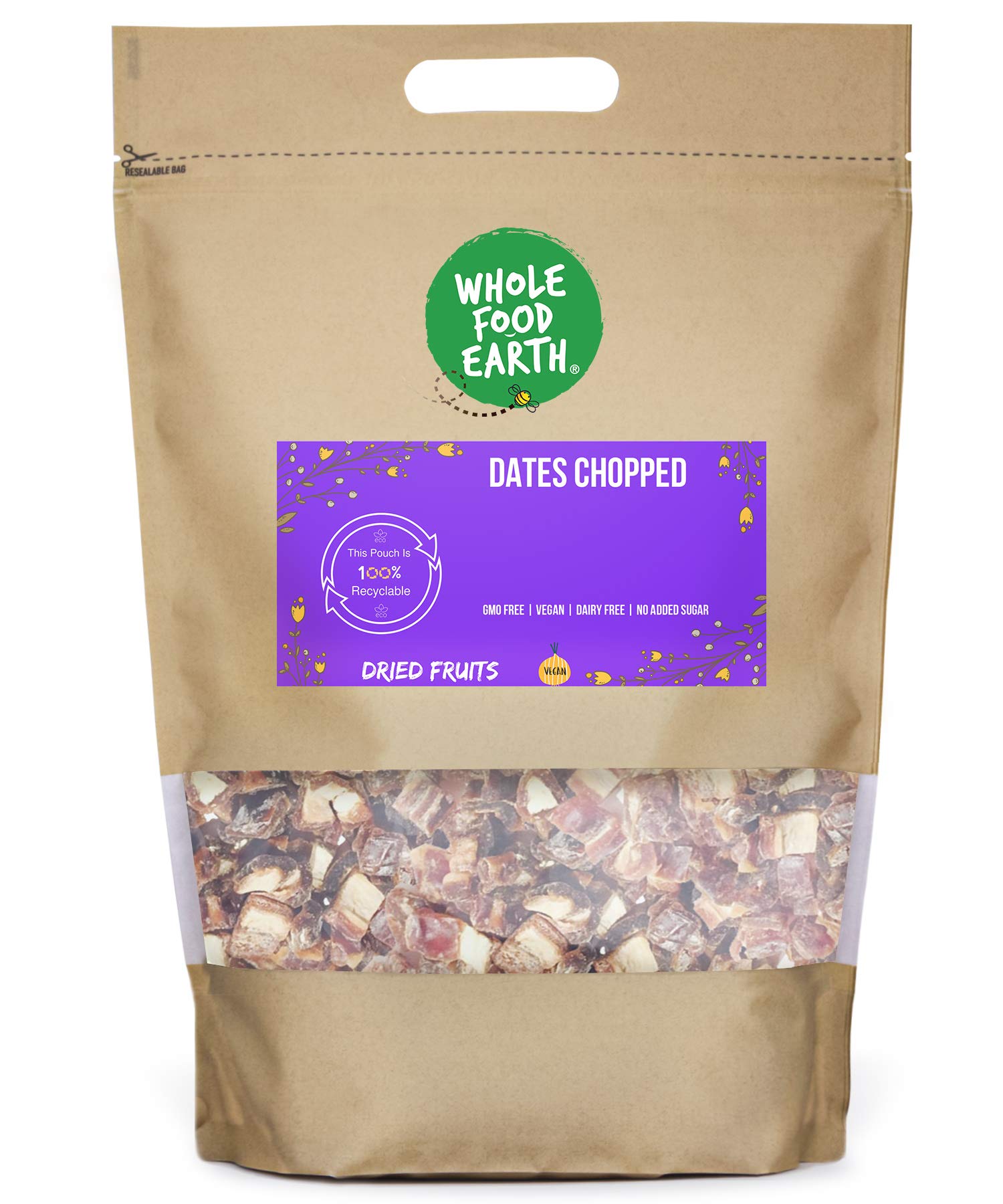 Wholefood Earth Chopped Dates – 3kg Bulk Pack – High Fibre & Non-GMO