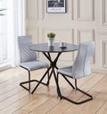 Hallowood Cullumpton Round Dining Table and 2 Light Grey Fabric Chairs