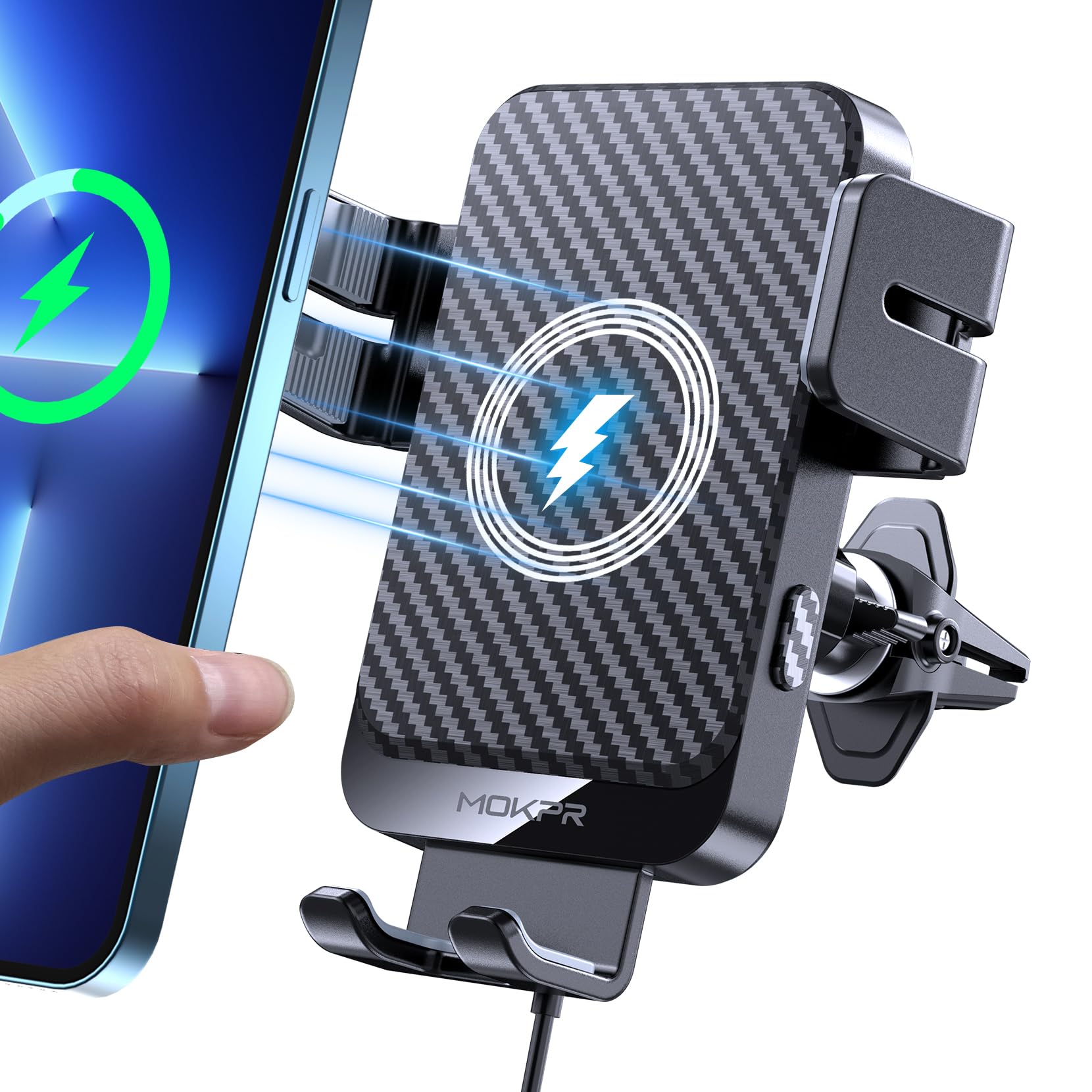 MOKPR 15W Wireless Car Charger – Auto-Clamping Air Vent Phone Mount