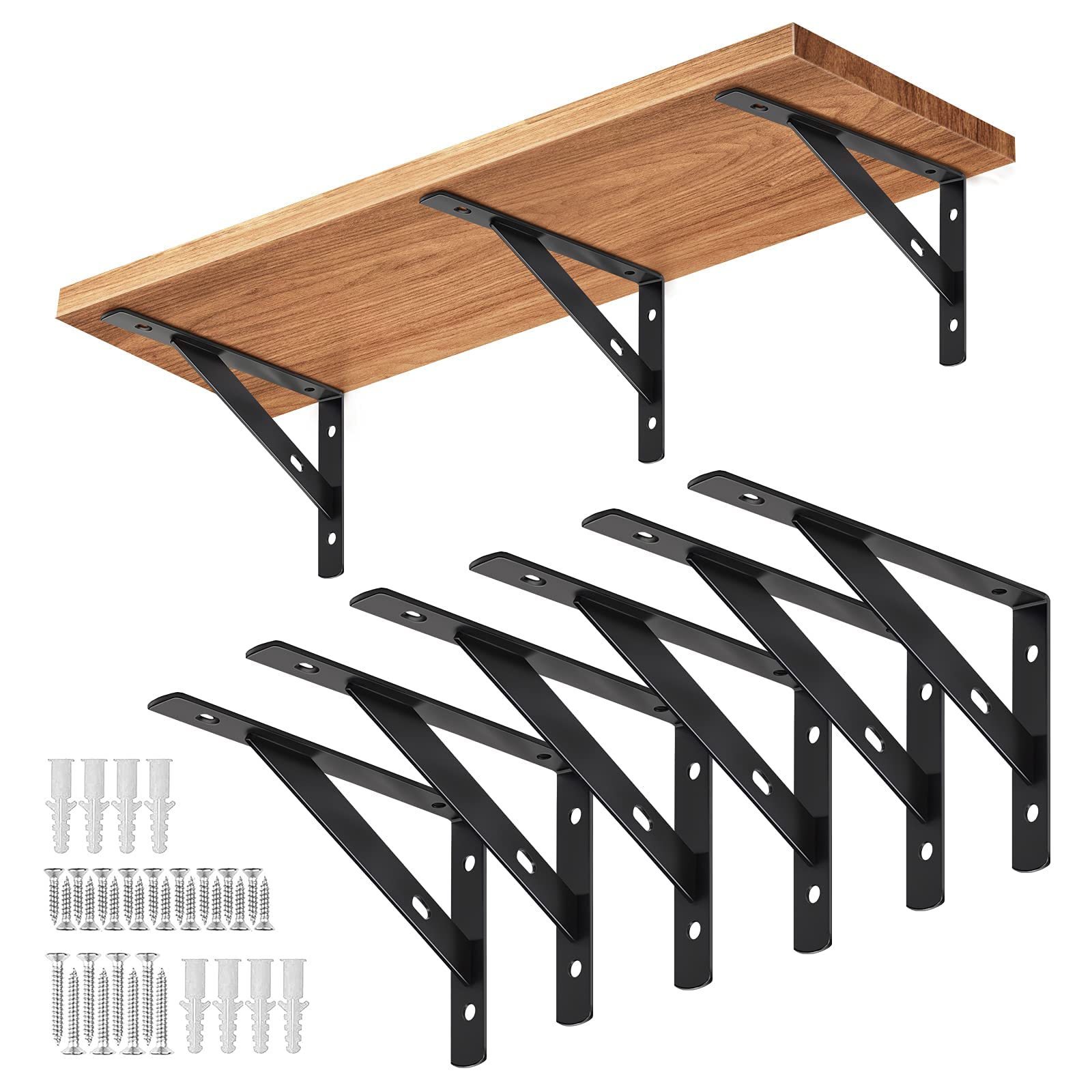 Heavy Duty Shelf Brackets | 6PCS Black Wall Mount Brackets