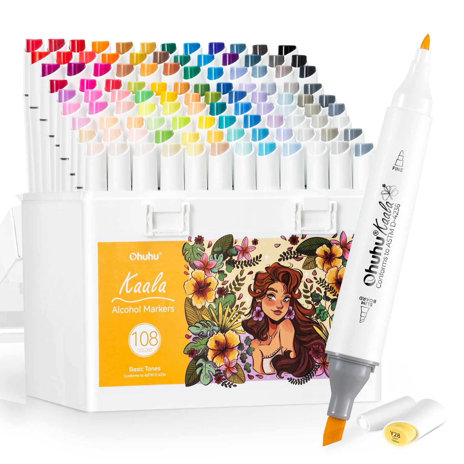 Ohuhu Kaala Series 108 Color Alcohol Markers | Slim Broad & Fine Tips