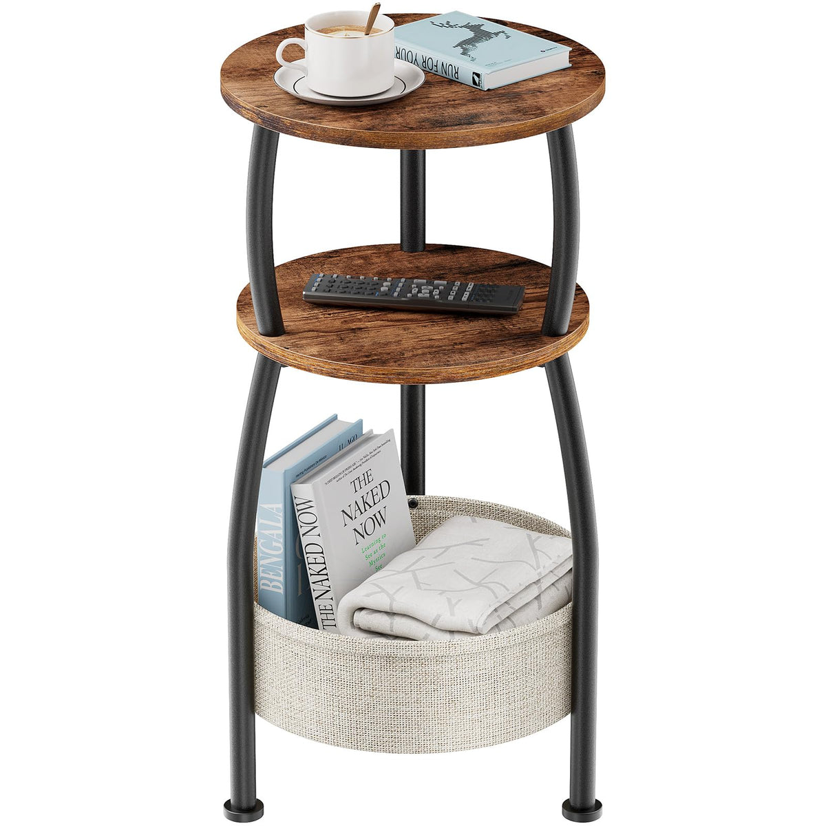 Yuede Round Side Table, 3 Tier Bedside Table, Small End Table with Fabric Basket, Coffee Table for Living Room, Bed Room, Small Space, Easy Assembly - image 1