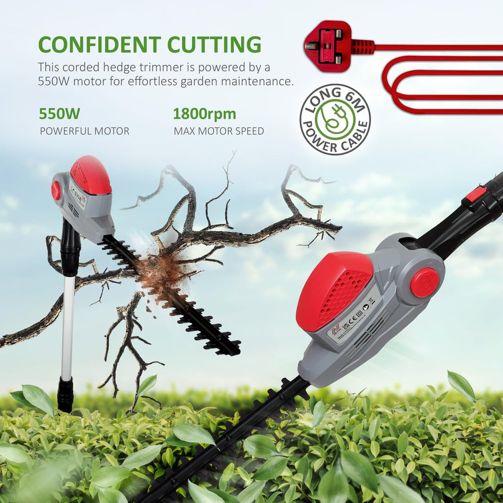 NETTA Pole Hedge Trimmer | 550W Long Reach 2.7m Extendable Electric Tool