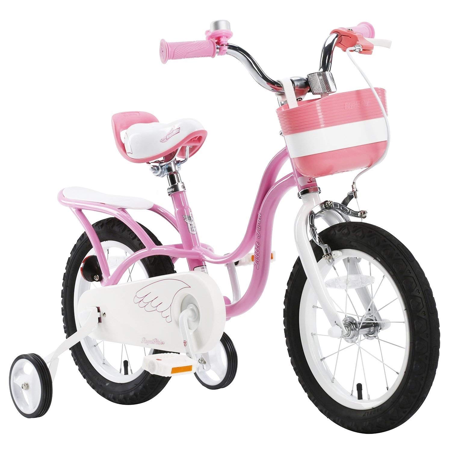 RoyalBaby Swan Girls Kids Bicycle with Stabilisers, Pink, 12-Inch
