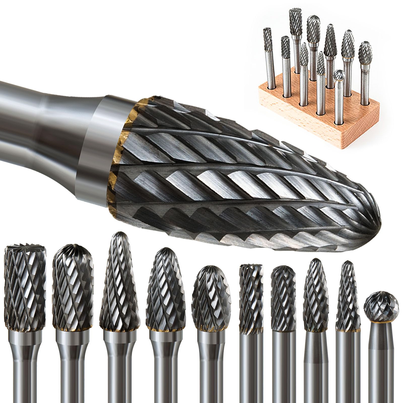 FOTYBEI 10Pcs Tungsten Carbide Burr Set | 1/4" Shank Double Cut Bits