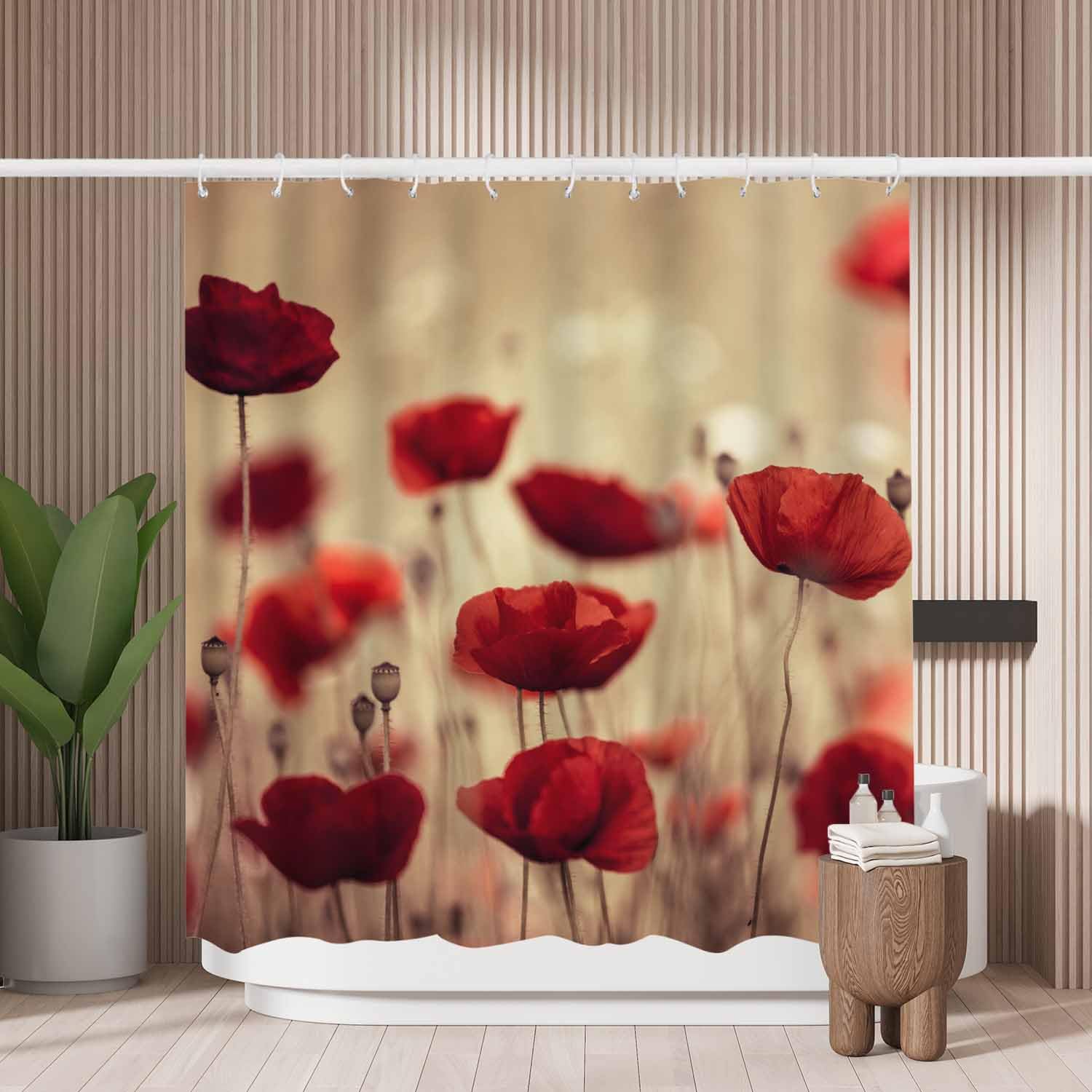 Red Poppy Floral Shower Curtain – Mold Resistant Polyester