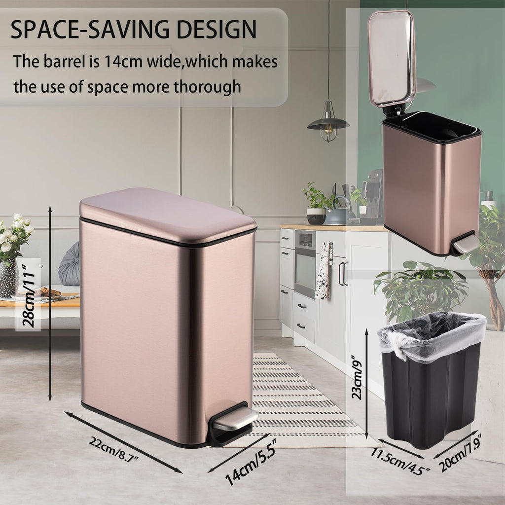 Bathroom Bin with Loo Brush Set, 5L Rectangular Rose Gold Stainless Steel - image 4