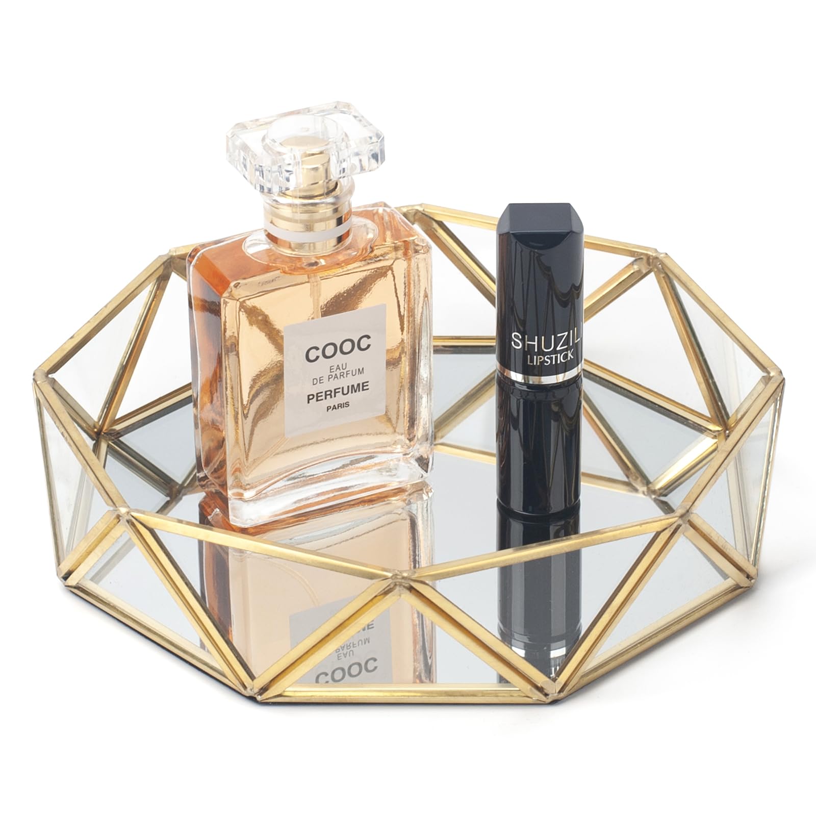 Gold Mirror Decorative Tray – Glass Perfume & Makeup Organiser