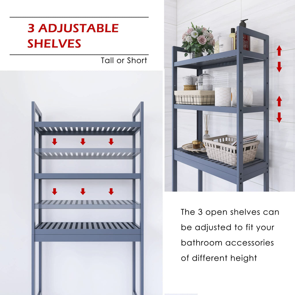 SMIBUY Bamboo Over-The-Toilet Storage Rack | 3-Tier Adjustable Shelf - Grey